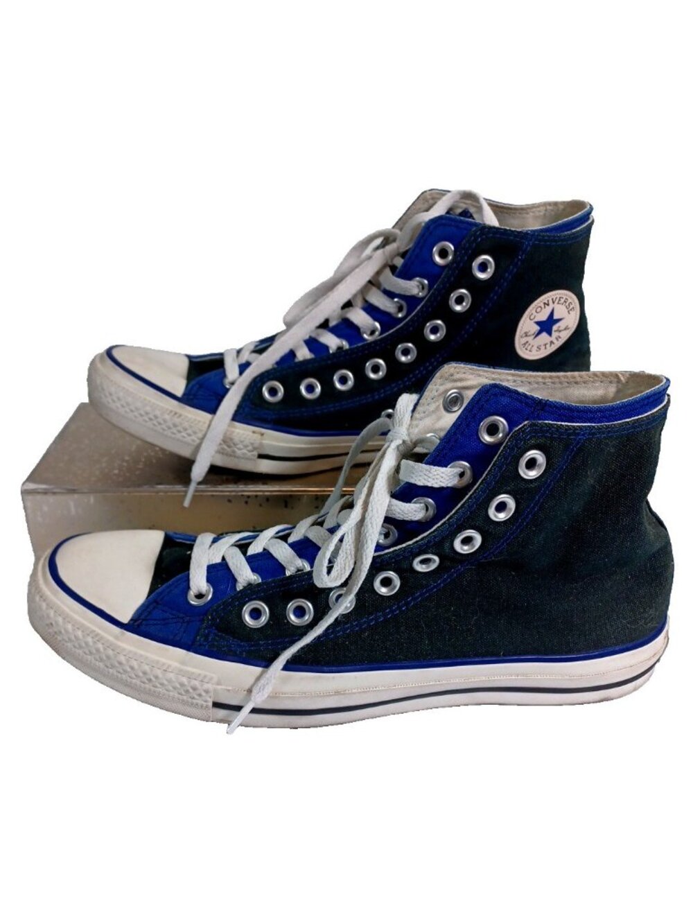 Chuck Taylor Converse Double Upper Hi Tops Black Blue 10 EU 44 - Picture 2 of 6